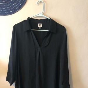 Anne Klein black collard long blouse
